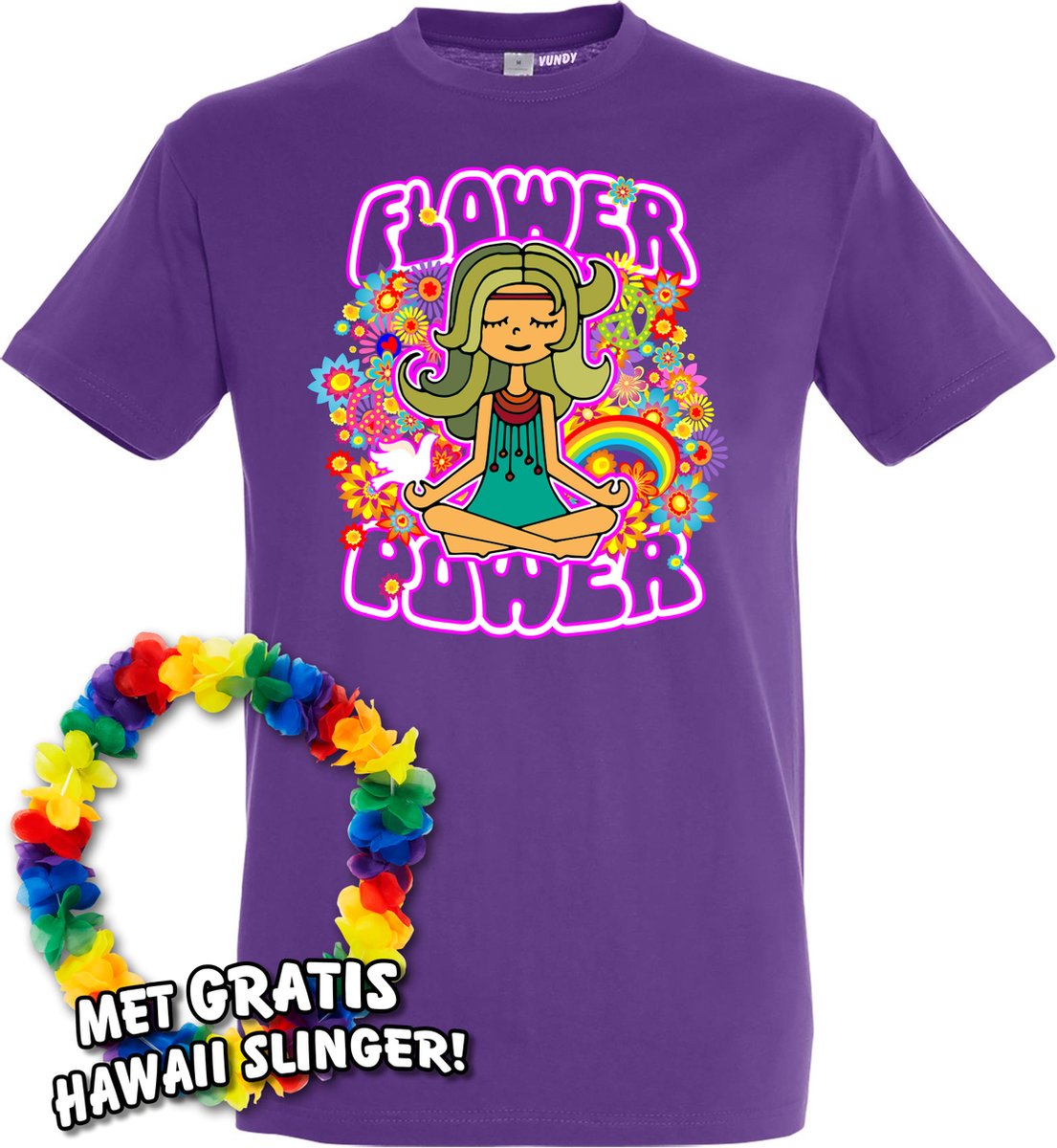 T-shirt Hippie Girl Meditation Flower Power | Toppers in Concert 2022 | Toppers Kleding Shirt | Happy Together | Hippie Jaren 60 | Paars | maat L